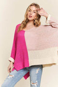 ADORA Side Slit Color Block Long Sleeve Sweater - Hovatok