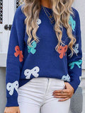 Angel Wings Bow Graphic Round Neck Long Sleeve Sweater - Hovatok