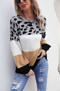 Angel Wings Color Block Round Neck Lantern Sleeve Sweater - Hovatok