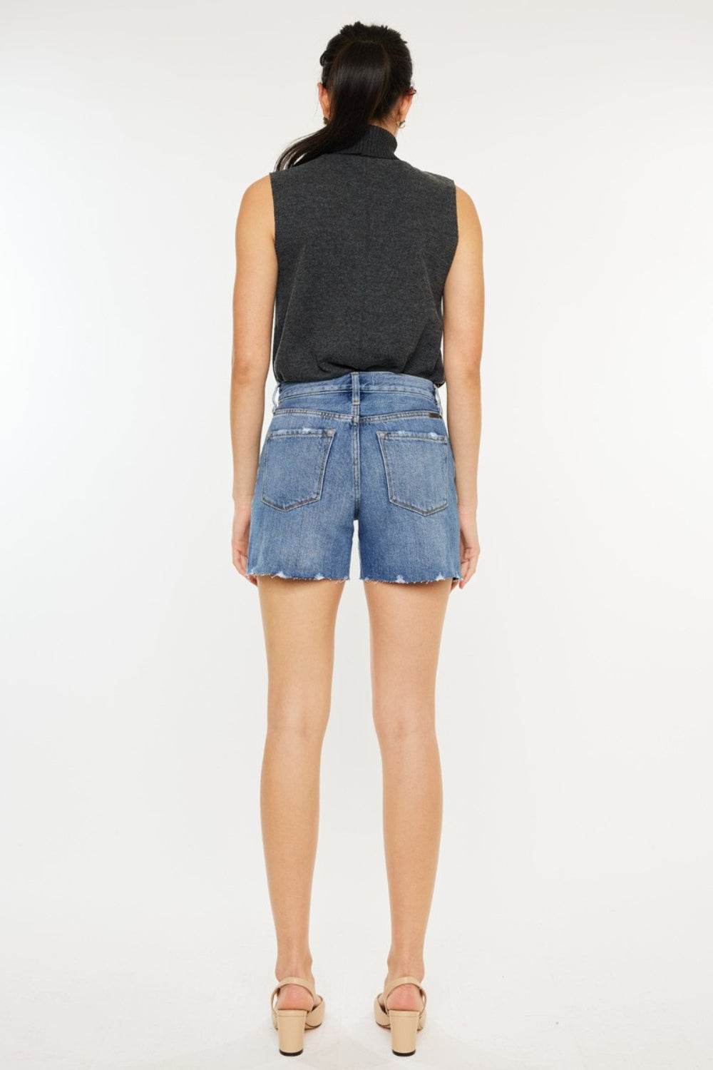 Kancan Distressed High Waist Denim Shorts - Hovatok