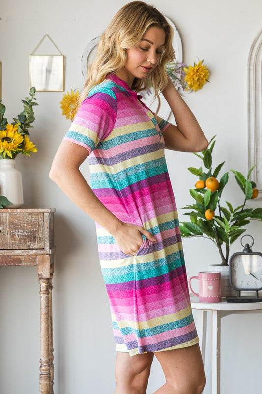 Heimish Full Size Striped Short Sleeve Mini Tee Dress Plus Size - Hovatok