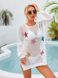 Angel Wings Sequin Star Round Neck Long Sleeve Cover Up - Hovatok