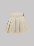 Buckle Decor Pleated Mini Skirt - Hovatok