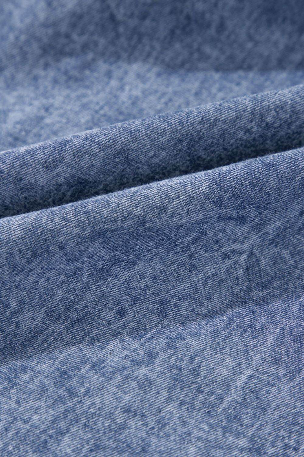 Tie V Neck Tucking Detail Short Sleeve Denim Dress - Hovatok