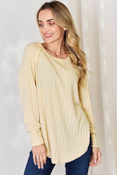 Basic Bae Full Size Ribbed Round Neck Slit T-Shirt - Hovatok