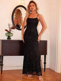 Sequin Square Neck Maxi Cami Dress - Hovatok