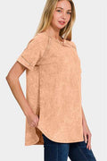 Zenana Heathered Round Neck Short Sleeve Top - Hovatok