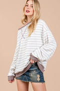Ces Femme Striped Round Neck Drop Shoulder Sweatshirt - Hovatok