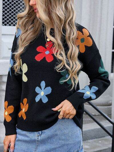 Angel Wings Flower Round Neck Long Sleeve Sweater - Hovatok