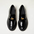 Round Toe Block Heel Loafers - Hovatok