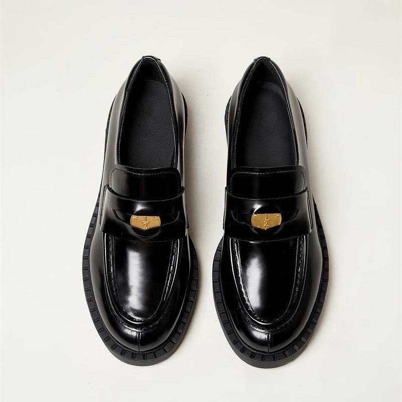 Round Toe Block Heel Loafers - Hovatok
