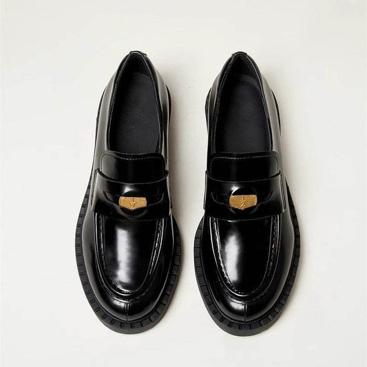 Round Toe Block Heel Loafers - Hovatok
