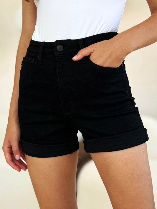 Judy Blue Full Size High Waist Tummy Control Cuffed Denim Shorts - Hovatok