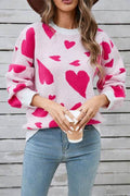 Angel Wings Heart Contrast Round Neck Long Sleeve Sweater - Hovatok