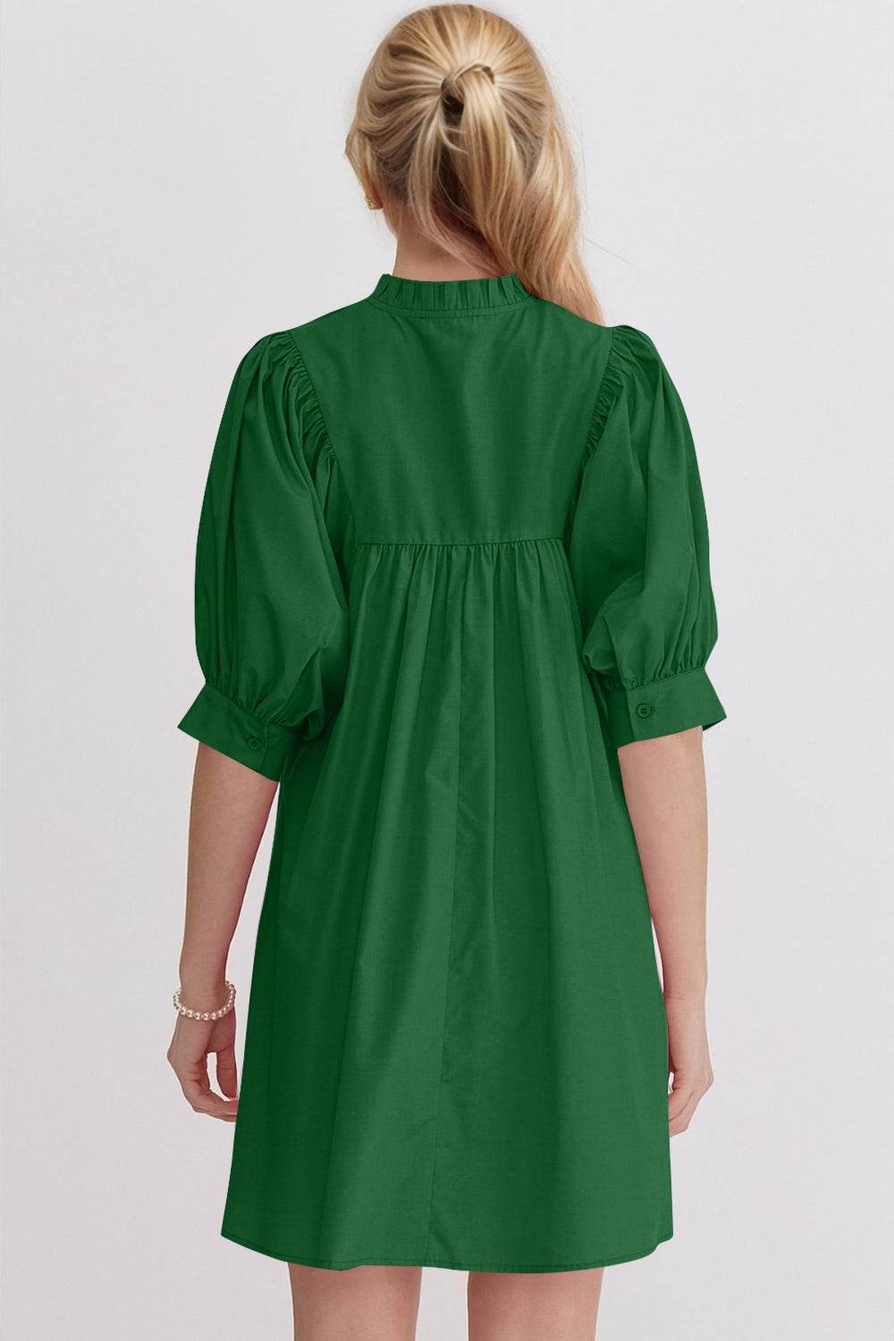 Oh Frill Notched Puff Sleeve Babydoll Mini Dress - Hovatok
