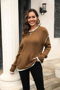 Angel Wings Round Neck Long Sleeve Waffle-Knit Sweater - Hovatok