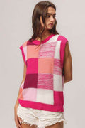 BiBi Color Block Round Neck Sweater Vest - Hovatok