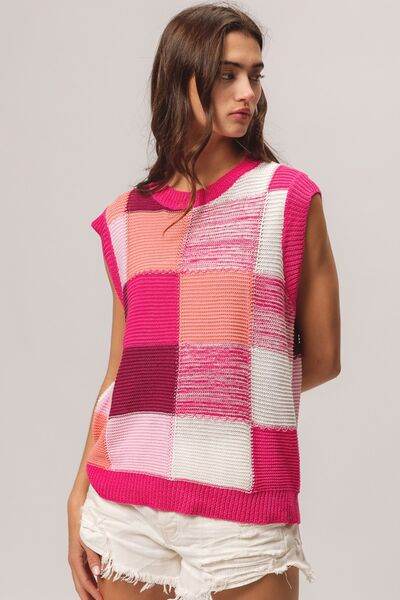 BiBi Color Block Round Neck Sweater Vest - Hovatok