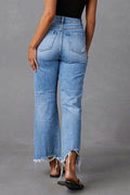 Distressed Raw Hem Jeans with Pockets - Hovatok
