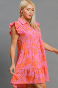 Umgee Full Size Floral Print Ruffle Cap Sleeve Tiered Dress Plus Size - Hovatok