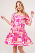 And The Why Color Block Puff Sleeve Dress - Hovatok