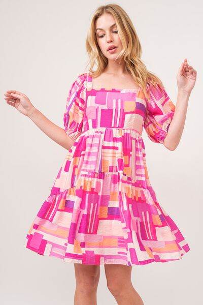 And The Why Color Block Puff Sleeve Dress - Hovatok
