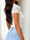 Devine V-Neck Short Sleeve Lace Top - Hovatok