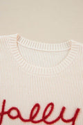 Letter Round Neck Long Sleeve Sweater - Hovatok