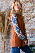 Heimish Full Size Half Button Printed Long Sleeve Hooded Top - Hovatok