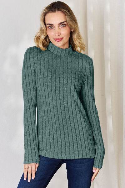 Basic Bae Full Size Ribbed Mock Neck Long Sleeve T-Shirt - Hovatok