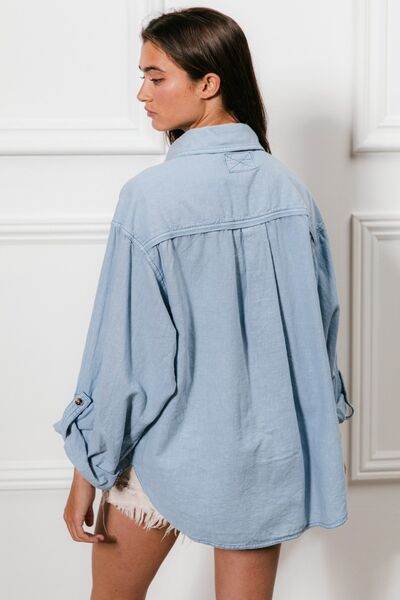 BiBi Button Down Stitch Detail Shirt with Chest Pockets - Hovatok