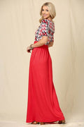 Celeste Full Size Houndstooth Round Neck Short Sleeve Maxi Dress Plus Size - Hovatok