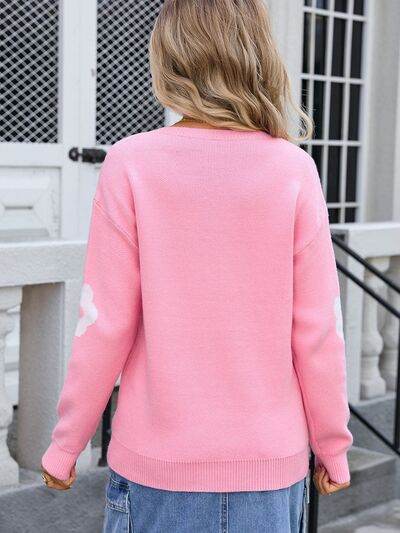 Angel Wings Flower V-Neck Long Sleeve Sweater - Hovatok