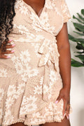 Double Take Floral Lace Pompom Detail Tie-Waist Flutter Sleeve Dress - Hovatok