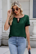 Cutout Round Neck Short Sleeve Blouse - Hovatok