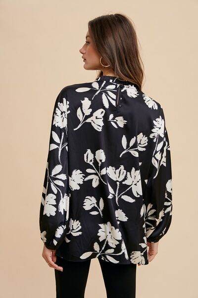 Annie Wear Frill Printed Balloon Sleeve Blouse - Hovatok
