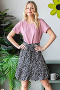 Heimish Full Size Short Sleeve Solid And Animal Print Mini Dress Plus Size - Hovatok