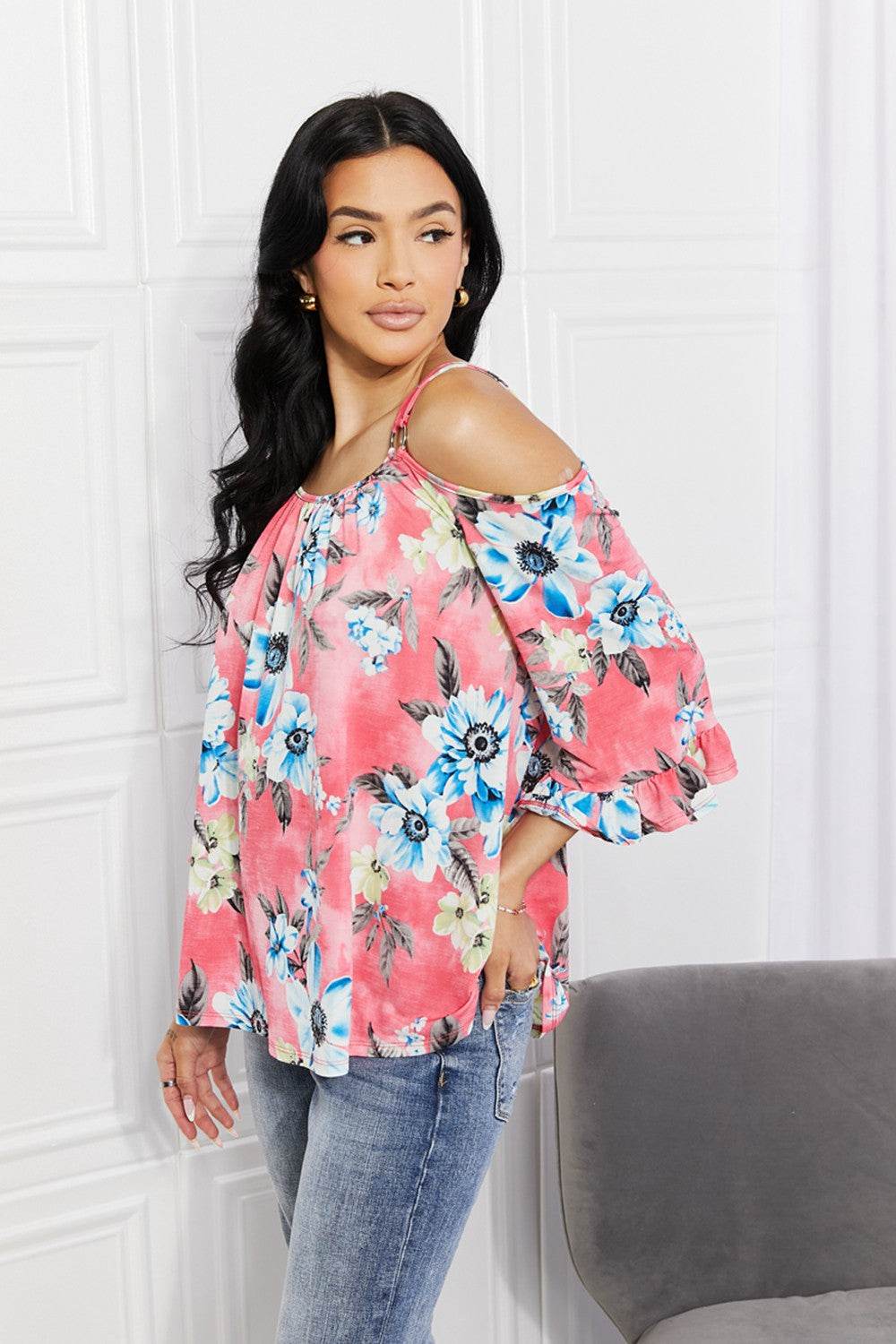 Sew In Love Full Size Fresh Take Floral Cold-Shoulder Top - Hovatok