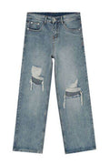 Distressed Wide Leg Jeans with Pockets - Hovatok