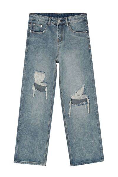 Distressed Wide Leg Jeans with Pockets - Hovatok