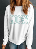 LUCKY Graphic Round Neck Long Sleeve Sweatshirt - Hovatok