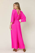 Double Take Full Size Surplice Wide Leg Jumpsuit with Pockets - Hovatok