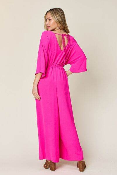 Double Take Full Size Surplice Wide Leg Jumpsuit with Pockets - Hovatok