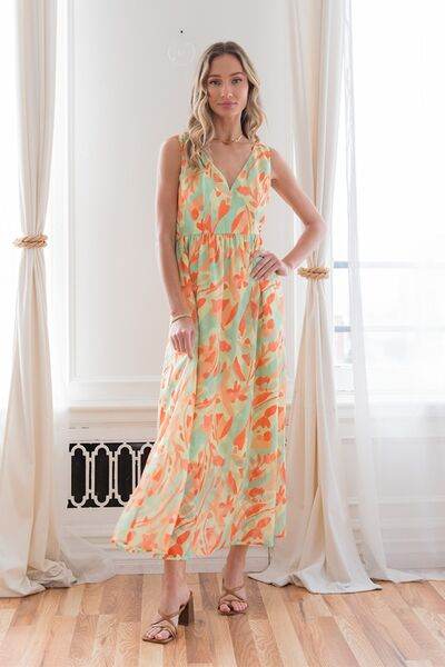 Sew In Love Printed V-Neck Sleeveless Dress - Hovatok