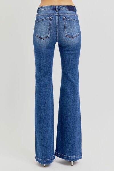 RISEN Full Size Low Rise Flare Jeans with Pockets - Hovatok