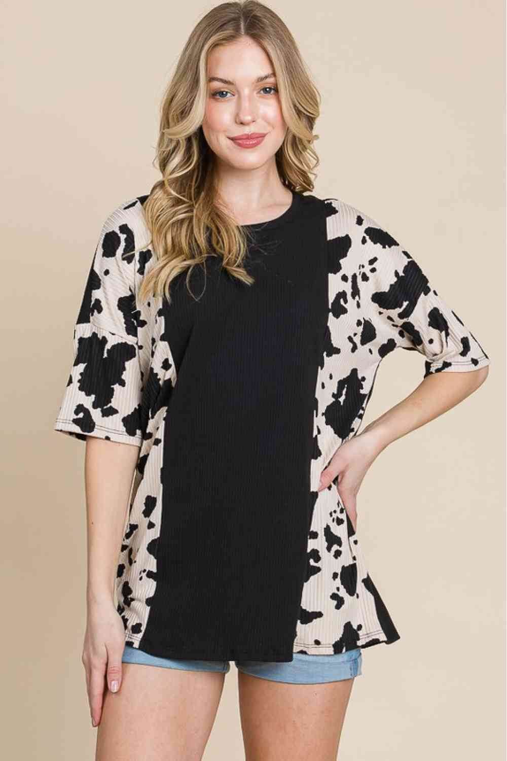 BOMBOM Rodeo Love Ribbed Animal Contrast Tee - Hovatok