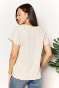 Double Take Crochet Buttoned Short Sleeves Top - Hovatok