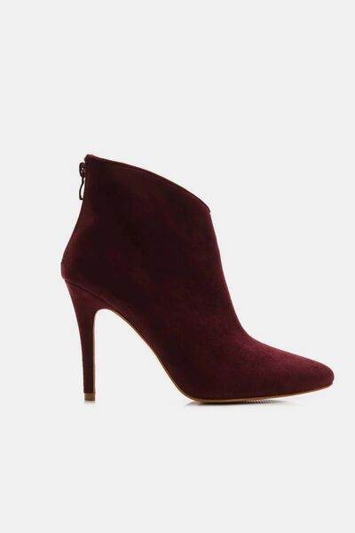 Beast Fashion Suede Stiletto Ankle Booties with Back Zippers - Hovatok