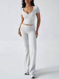 Devine Short Sleeve Top and Bootcut Legging Set - Hovatok