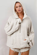 Double Take Full Size Half Zip Long Sleeve Hoodie with Kangaroo Pocket - Hovatok